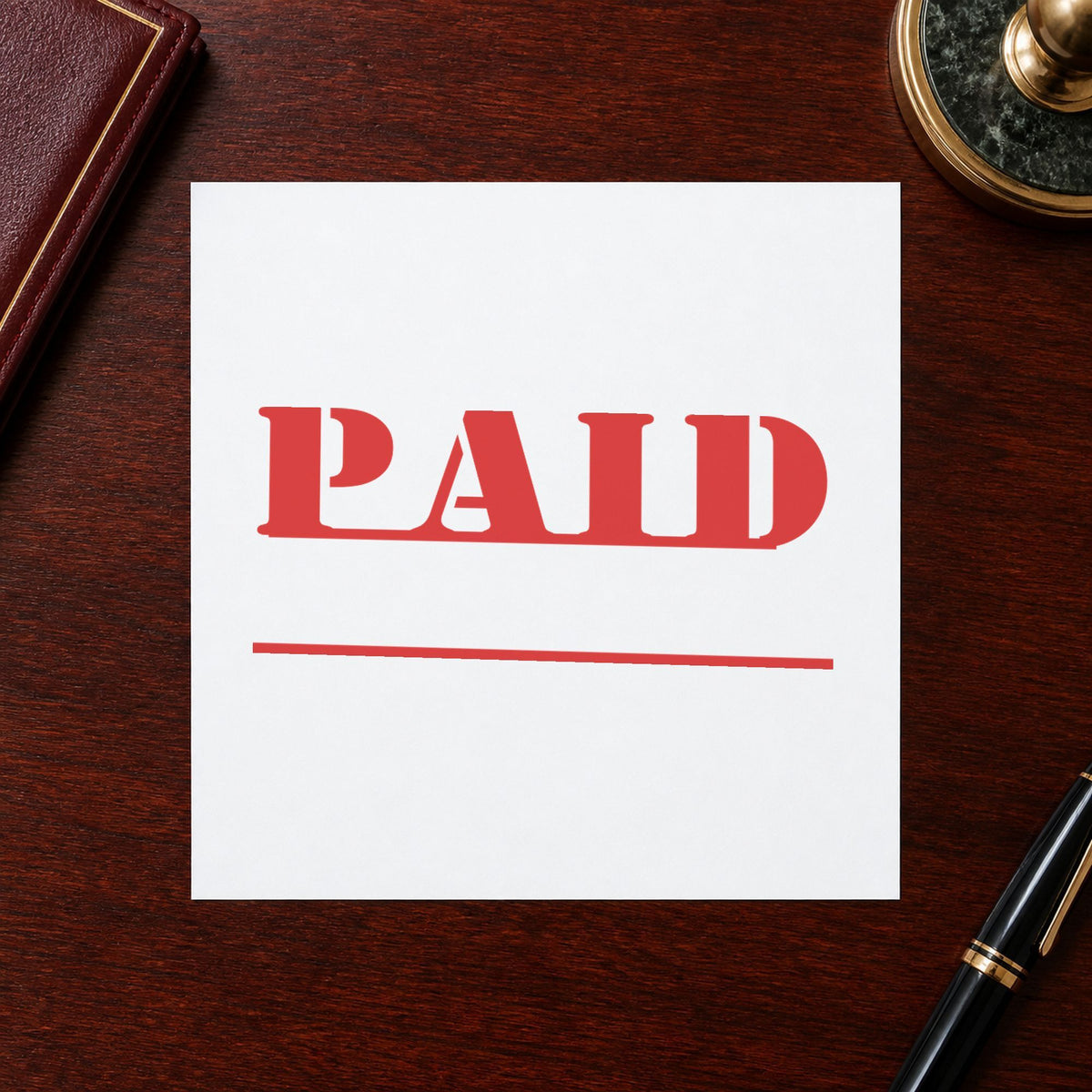 "Paid" imprint sized Approximately 1/2 in tall x 1-5/8 in wide on a document page