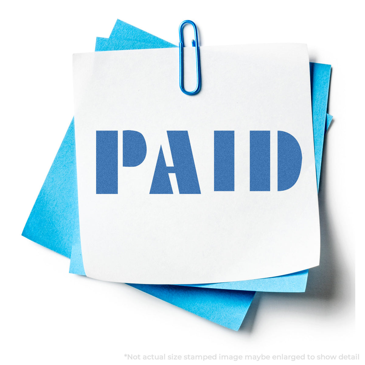 "Paid" stamp and its crisp 1/2 x 1-5/8 in impression on paper
