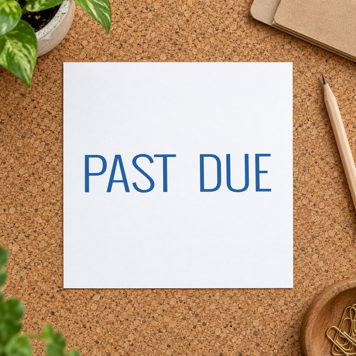 "Past due" stamp pressed on paper, no separate ink pad needed