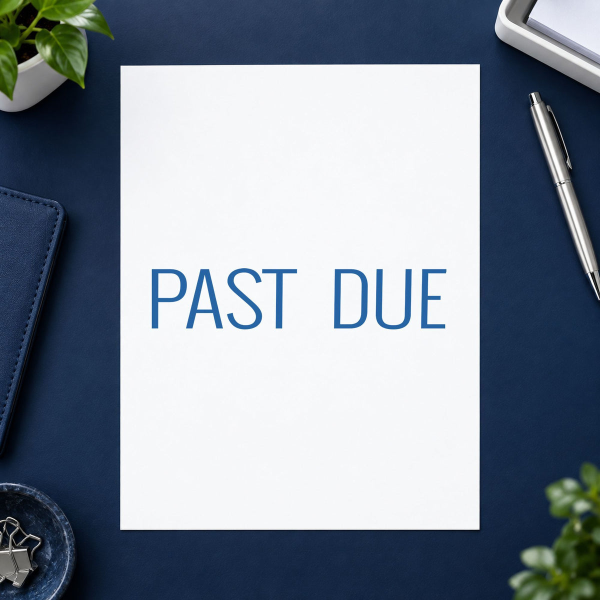 "Past due" Xstamper pre-inked stamp beside its rectangle imprint