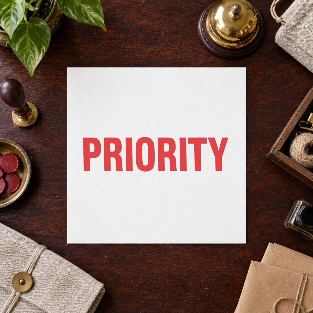 "Priority" Xstamper No. 1033 stamp shown in everyday handling