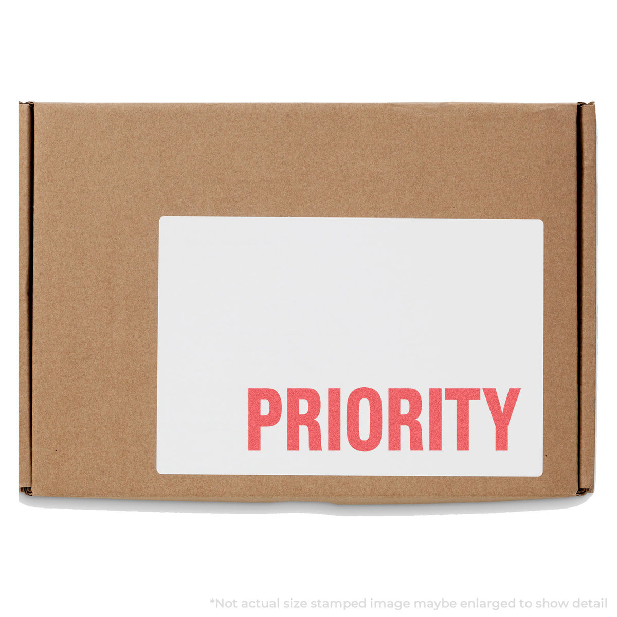 "Priority" pre-inked imprint on a page, rectangle shape at 1/2 x 1-5/8 in