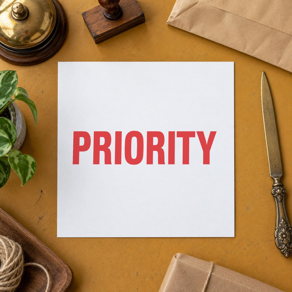Pre-inked "Priority" stamp applied to a document, 1/2 x 1-5/8 in impression