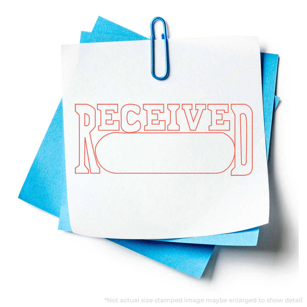 "Date received" stamp and its crisp Approximately 1/2 in tall x 1-5/8 in wide impression on paper