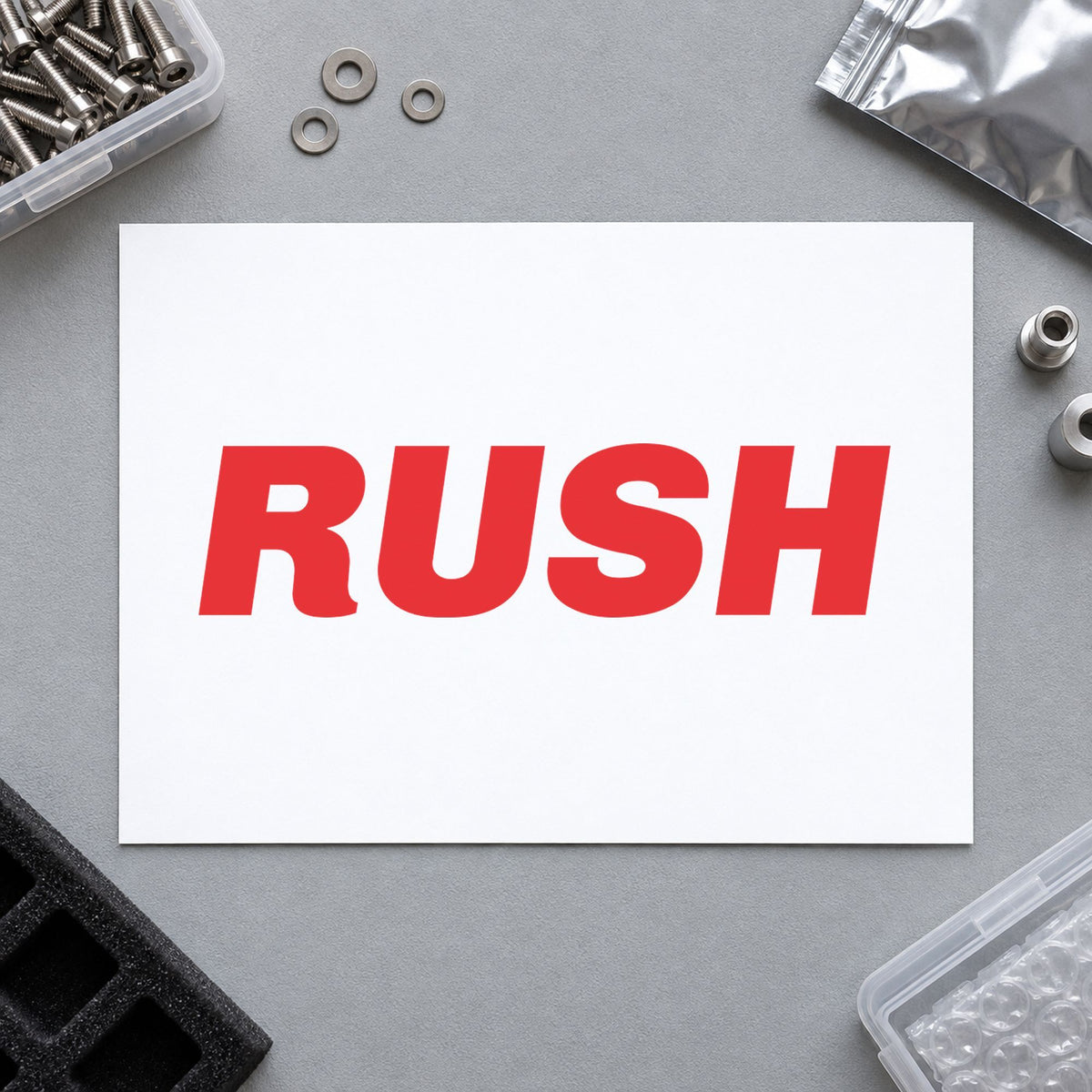 "Rush" imprint on a printed page, Xstamper No. 1334