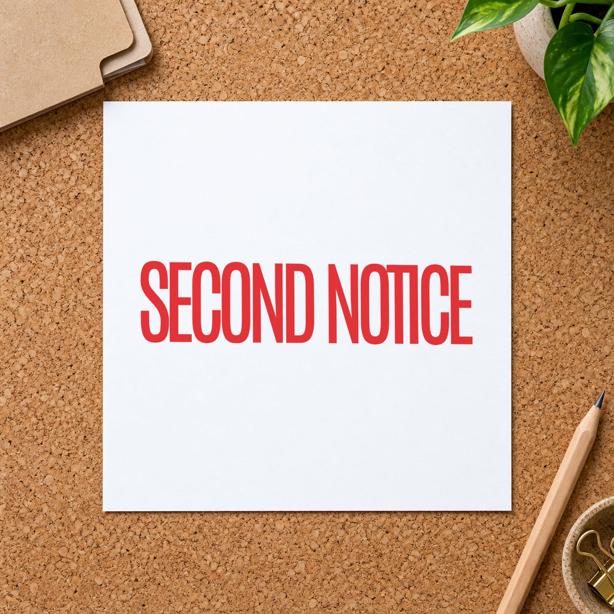 "Second notice" stamp pressed on paper, no separate ink pad needed