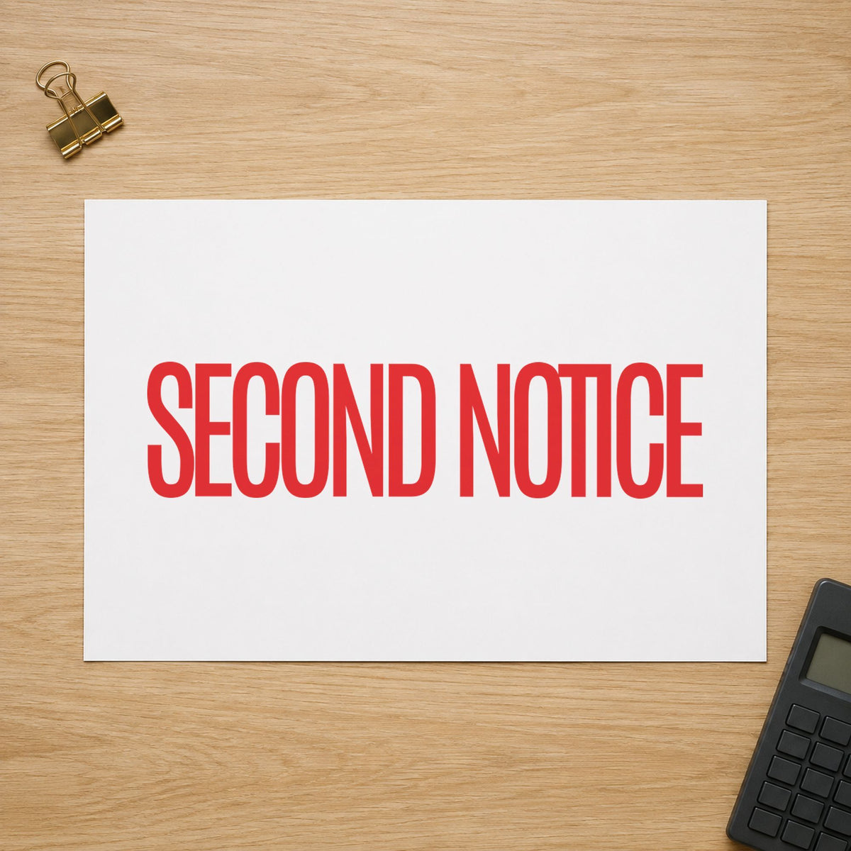 "Second notice" imprint sized 1/2 x 1-5/8 in on a document page