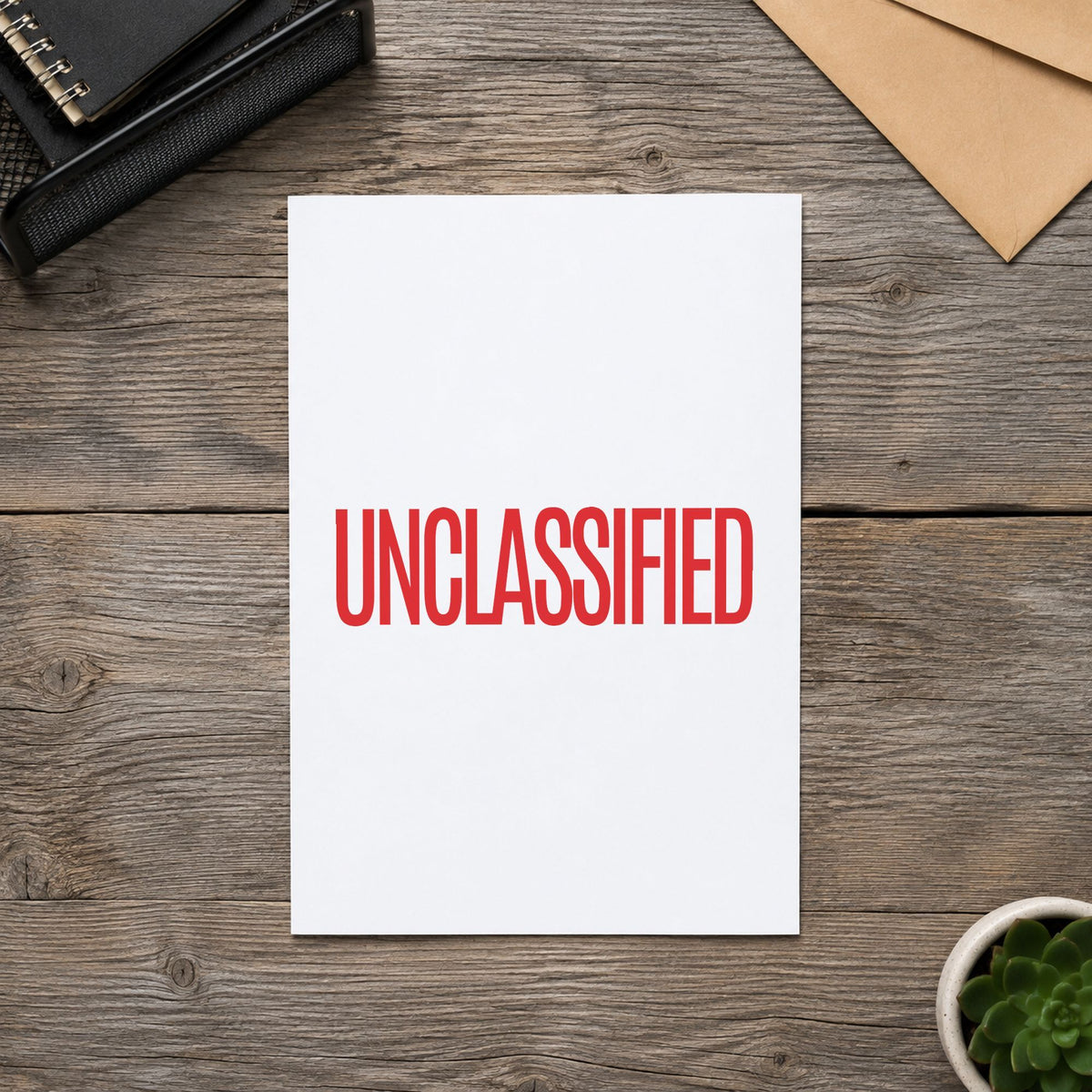 "Unclassified" Xstamper stamp at work on everyday office paperwork