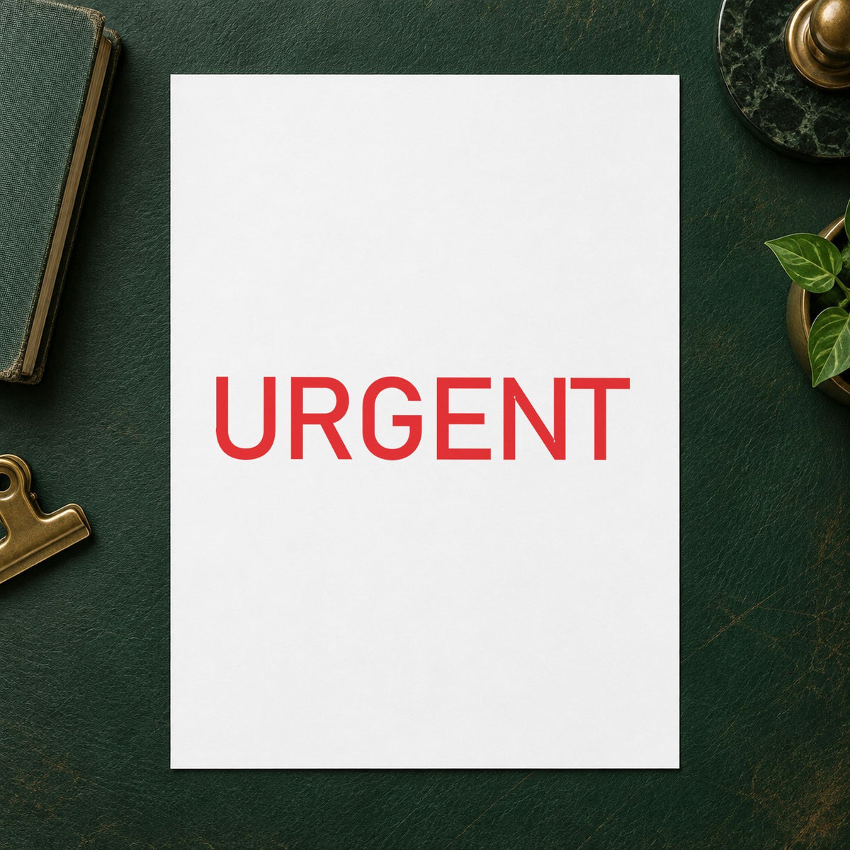 "Urgent" Xstamper stamp in use on paper, 1/2 x 1-5/8 in rectangle imprint