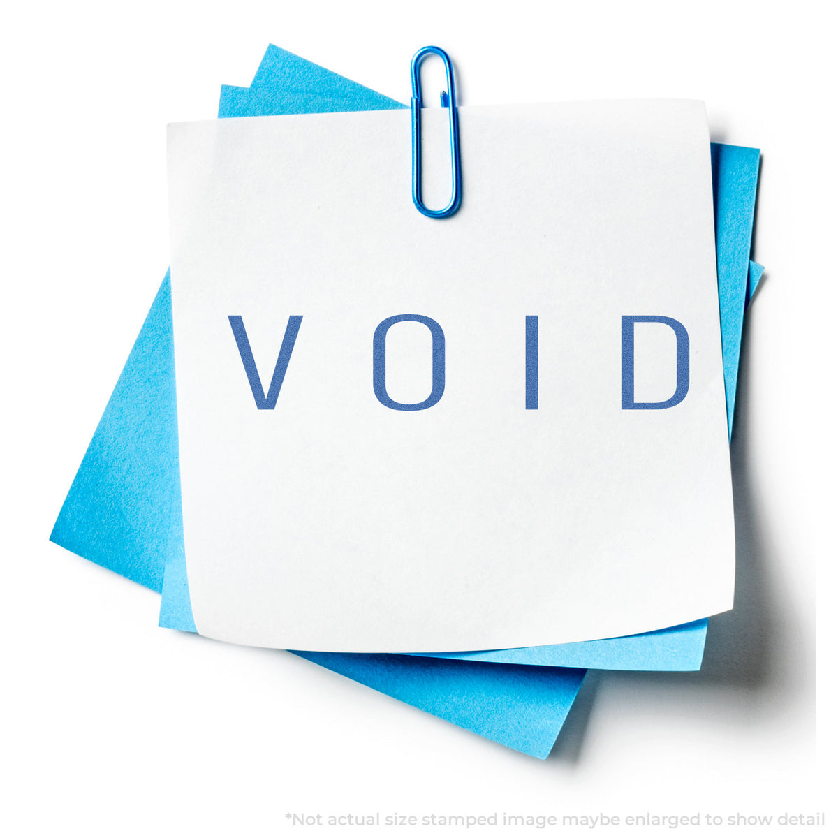 "Void" stamp and its crisp Approximately 1/2 in tall x 1-5/8 in wide impression on paper