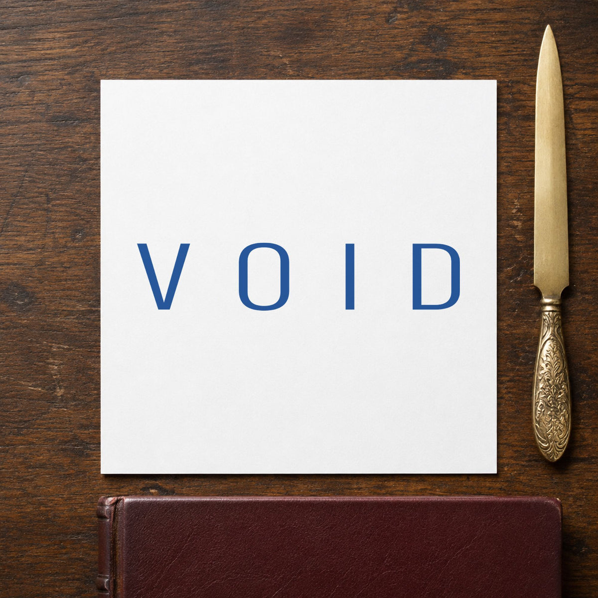 "Void" imprint on a printed page, Xstamper No. 1117