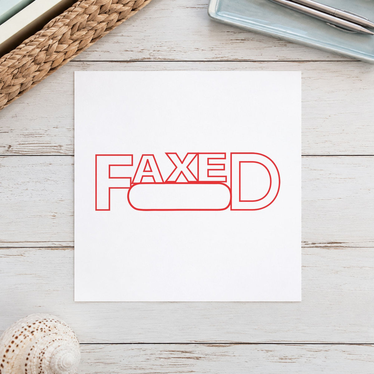 "Date faxed" Xstamper No. 1350 stamp shown in everyday handling