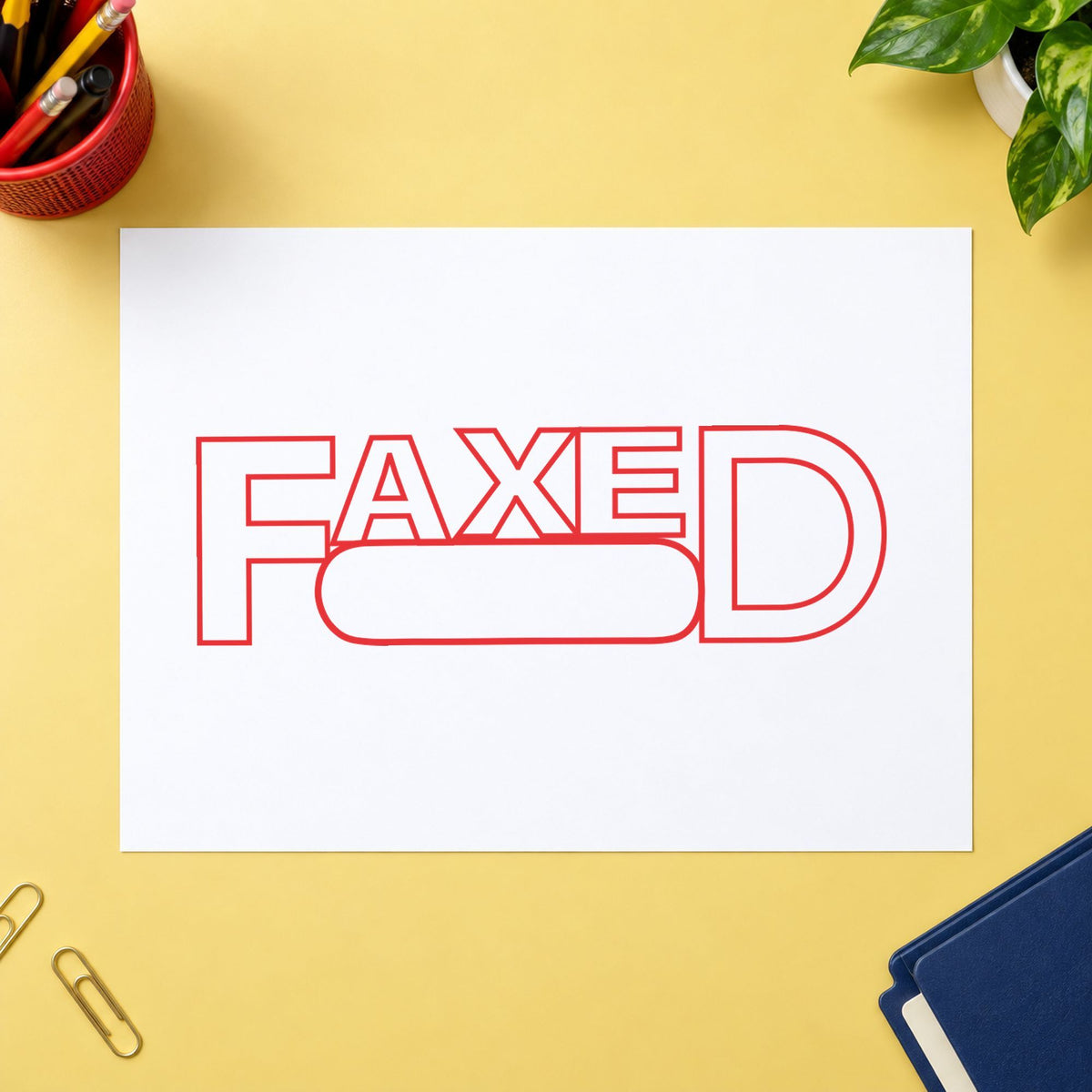 Pre-inked "Date faxed" stamp applied to a document, Approximately 1/2 in tall x 1-5/8 in wide impression