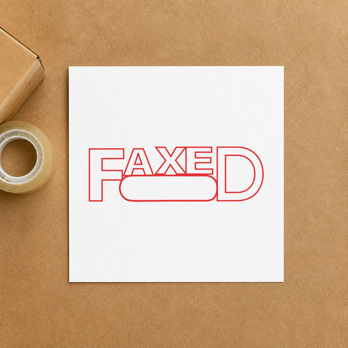 Pre-inked "Date faxed" stamp marking paperwork in an office setting
