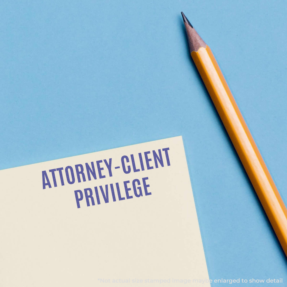 "Attorney-client privilege" pre-inked imprint on a page, rectangle shape at Approximately 1/2 in tall x 1-5/8 in wide