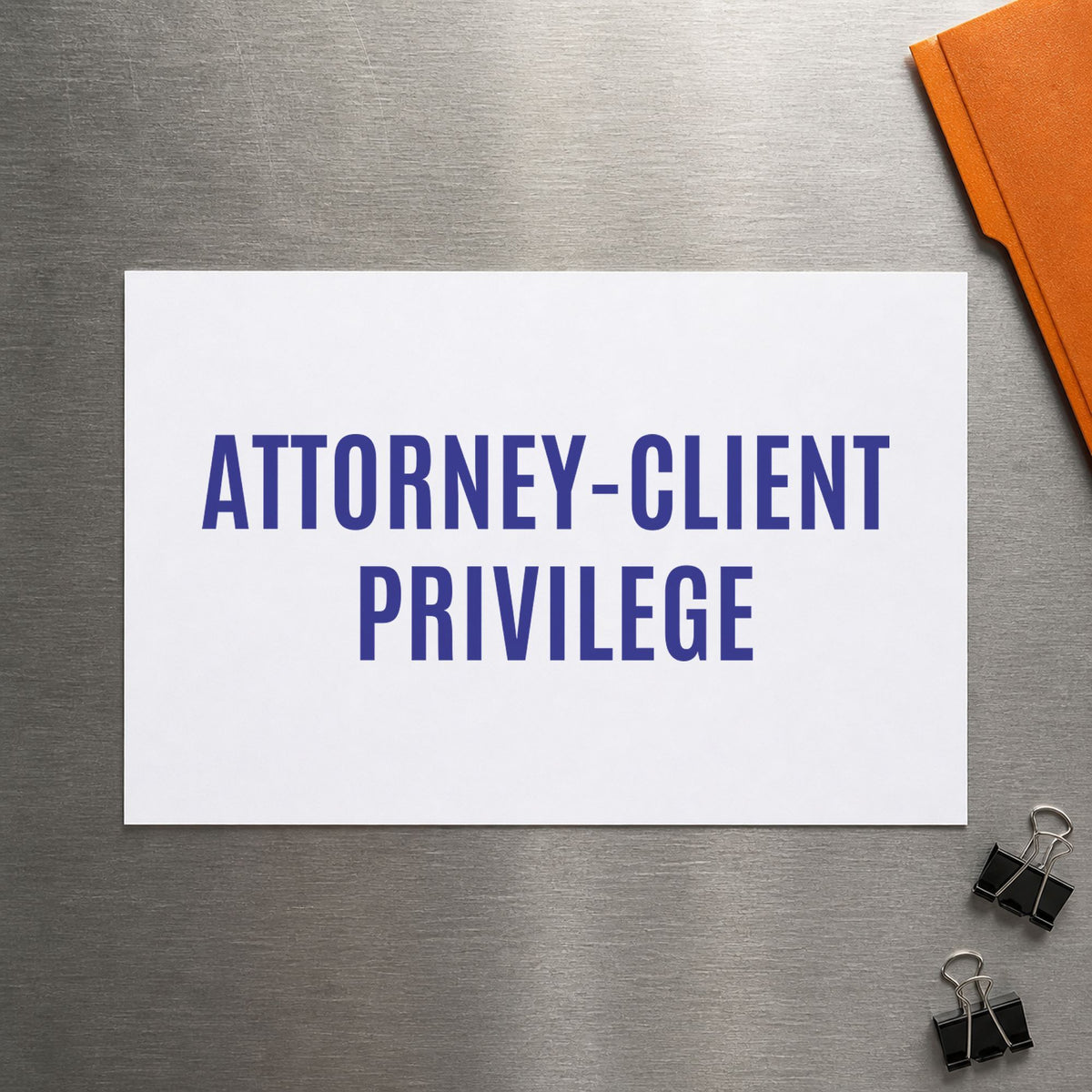 Pre-inked "Attorney-client privilege" stamp applied to a document, Approximately 1/2 in tall x 1-5/8 in wide impression