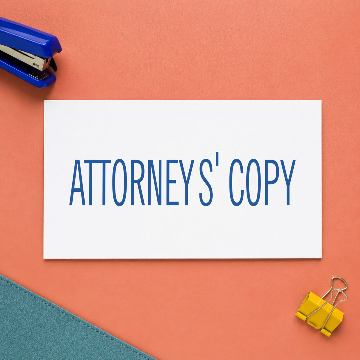 "Attorney's copy" Xstamper pre-inked stamp beside its rectangle imprint