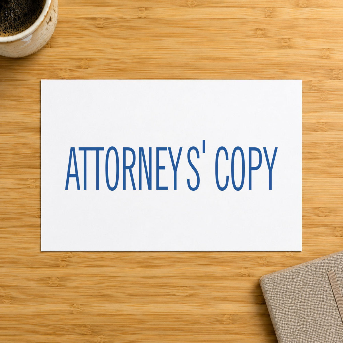 Pre-inked "Attorney's copy" stamp marking paperwork in an office setting
