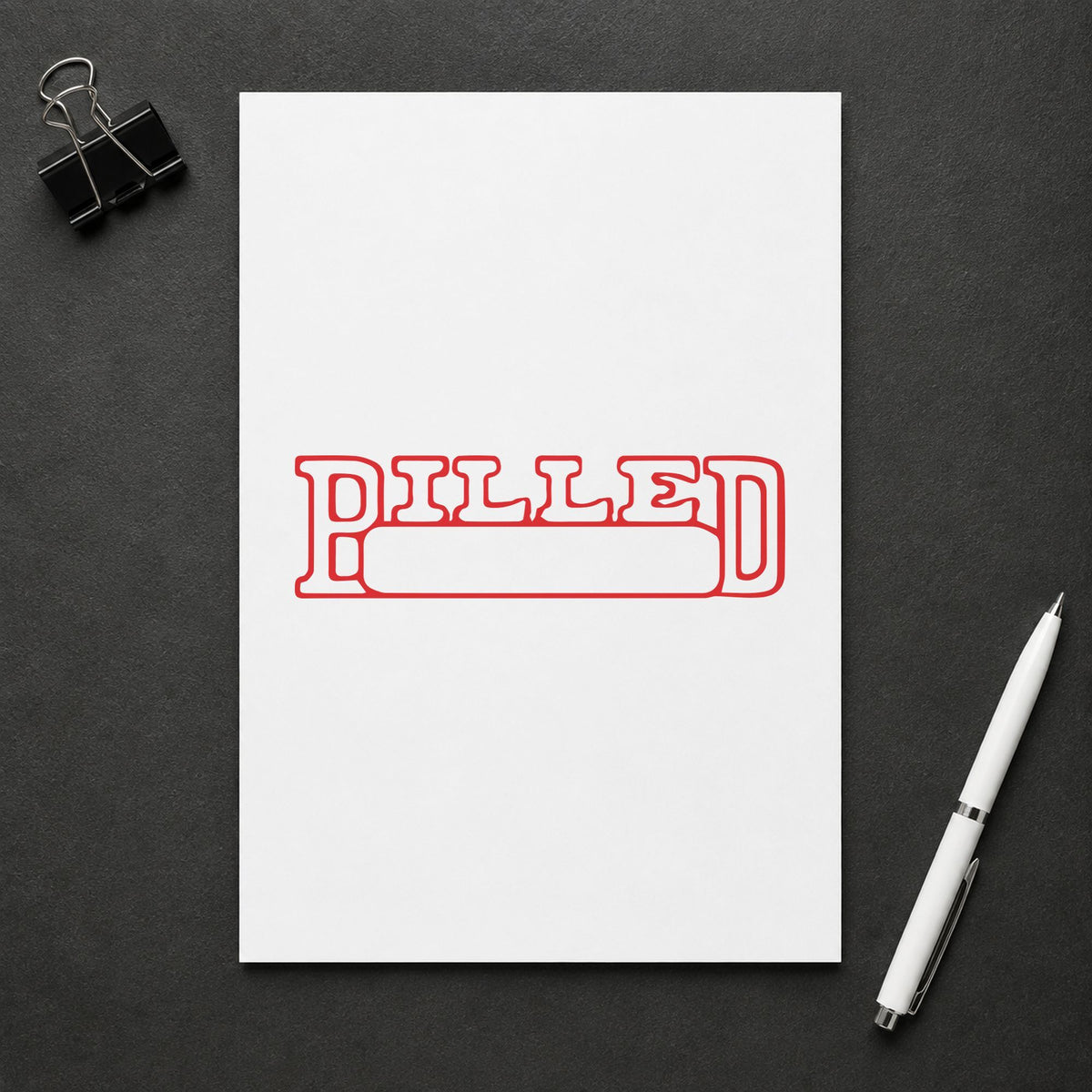 "Billed" imprint sized Approximately 1/2 in tall x 1-5/8 in wide on a document page