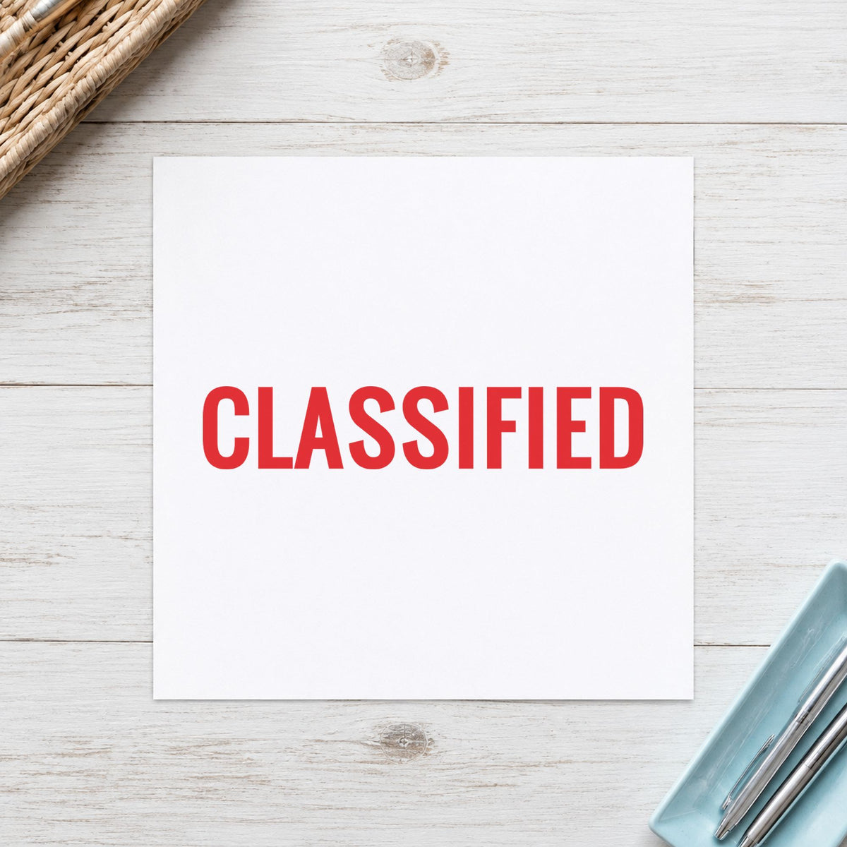 "Classified" Xstamper No. 1588 stamp shown in everyday handling