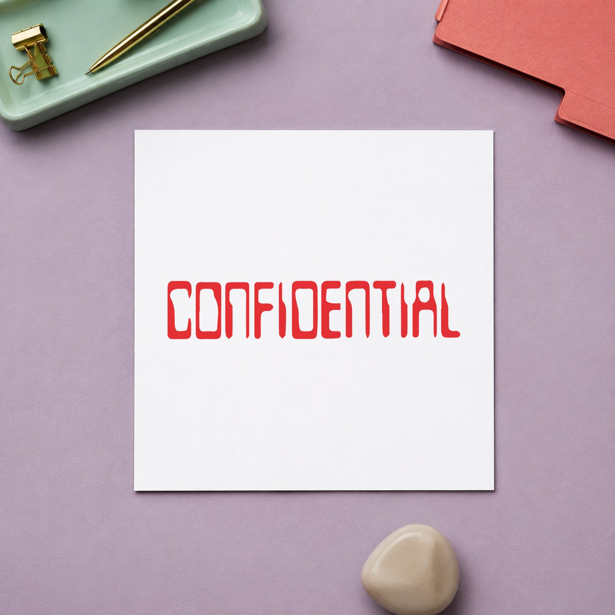 Pre-inked "Confidential" stamp applied to a document, Approximately 1/2 in tall x 1-5/8 in wide impression