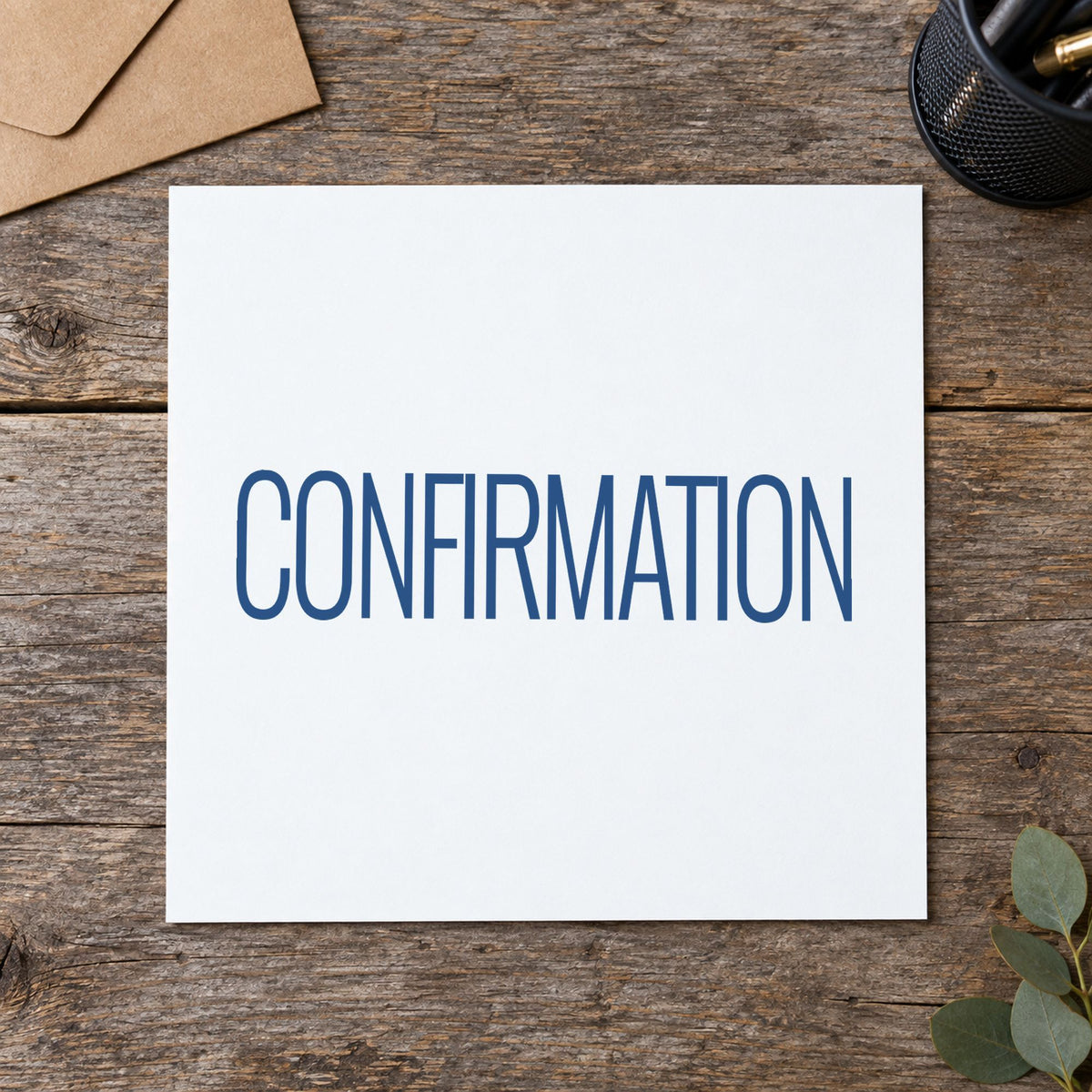 Pre-inked "Confirmation" stamp applied to a document, 1/2 x 1-5/8 in impression