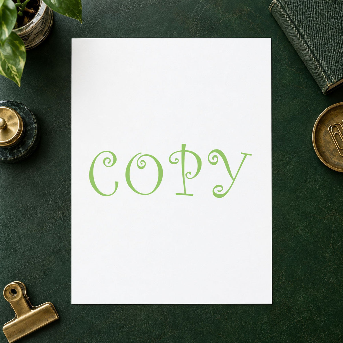 Pre-inked "Copy" stamp applied to a document, Approximately 1/2 in tall x 1-5/8 in wide impression
