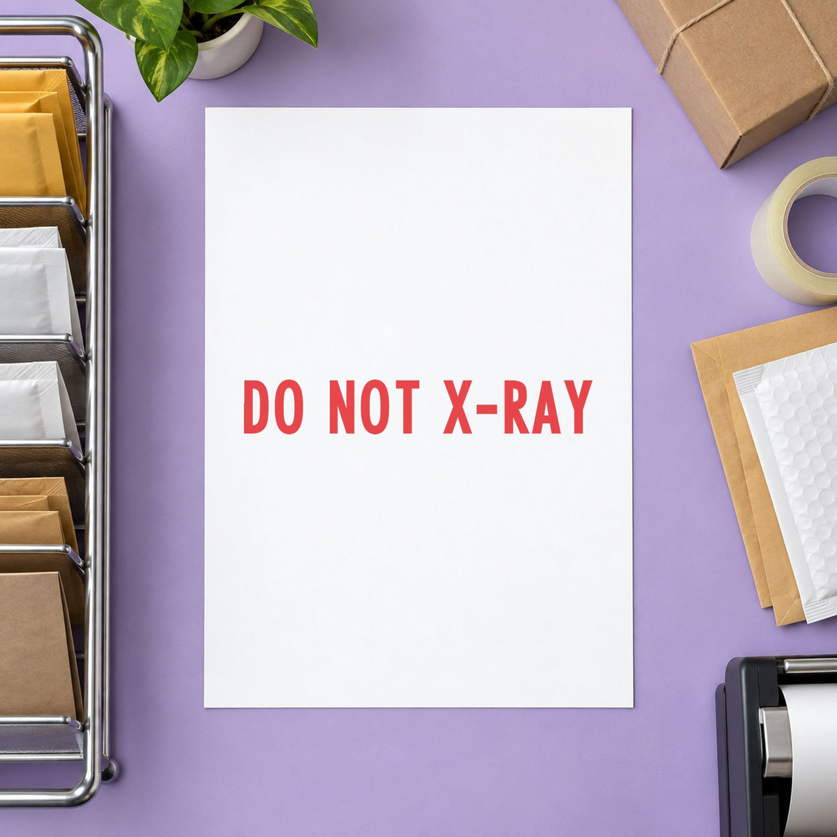 "Do not x-ray" Xstamper stamp at work on everyday office paperwork