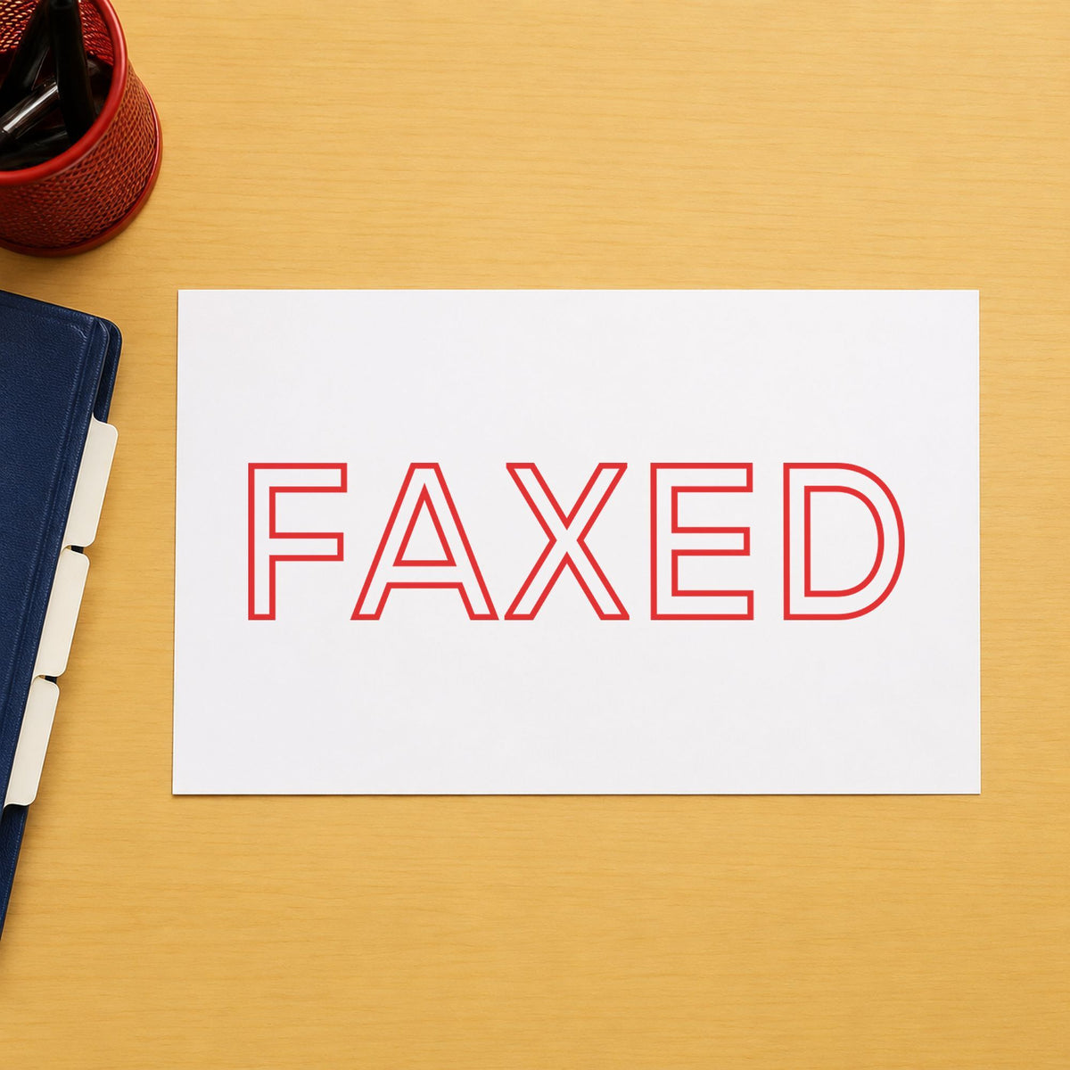 "Faxed" Xstamper No. 1346 stamp shown in everyday handling