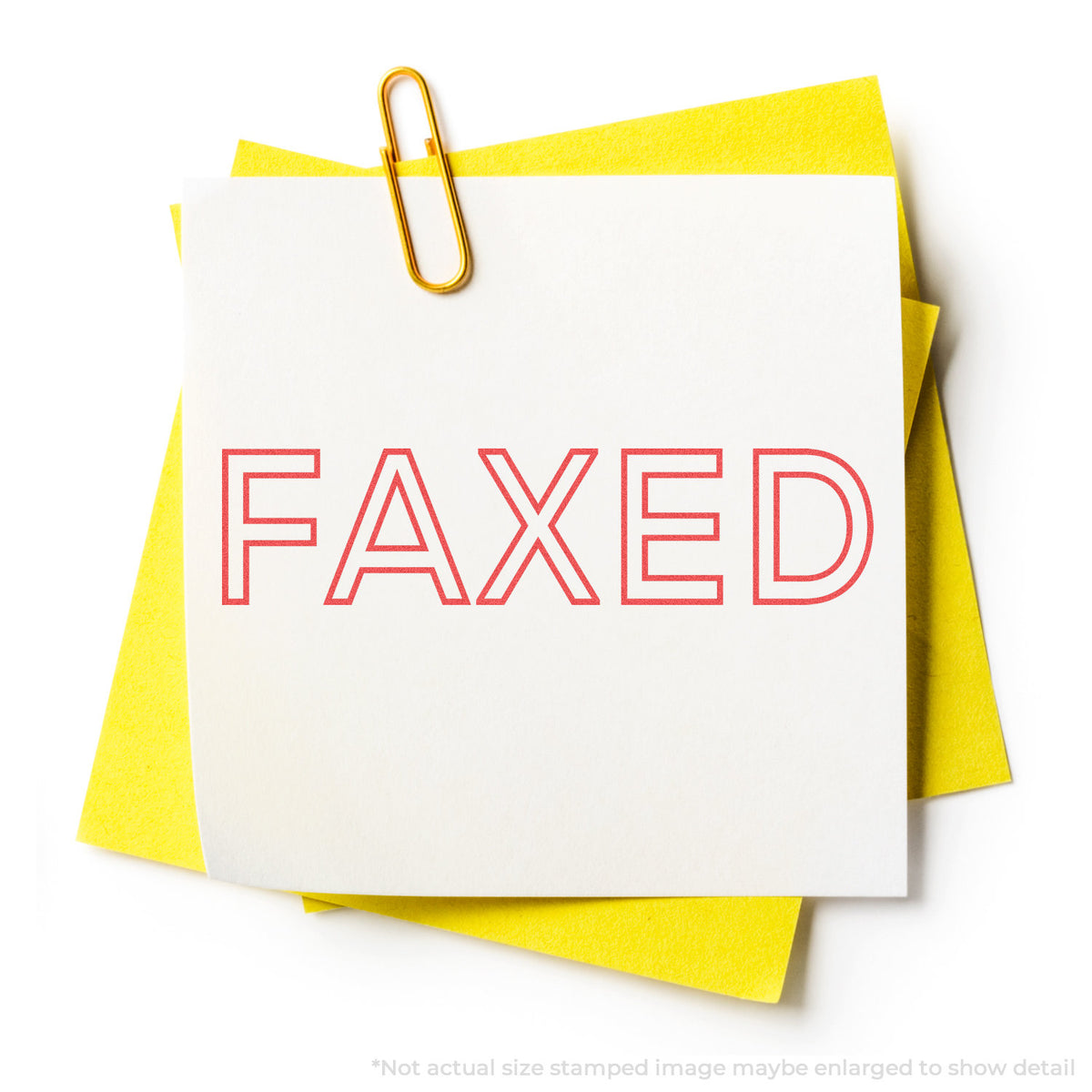 "Faxed" stamp and its crisp Approximately 1/2 in tall x 1-5/8 in wide impression on paper