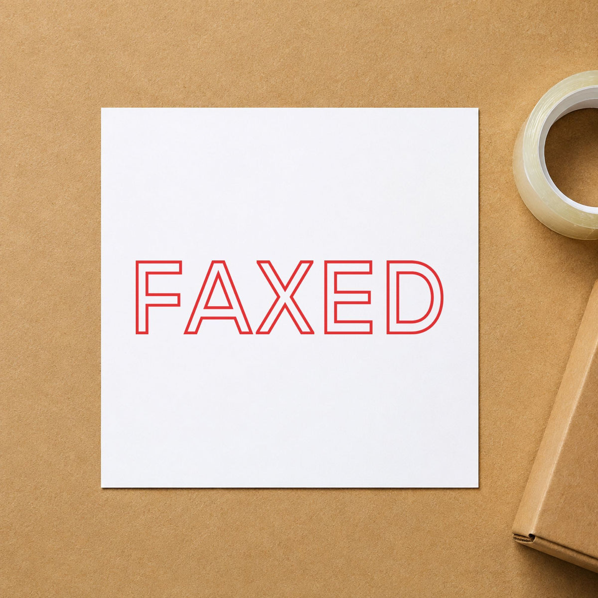 Pre-inked "Faxed" stamp applied to a document, Approximately 1/2 in tall x 1-5/8 in wide impression