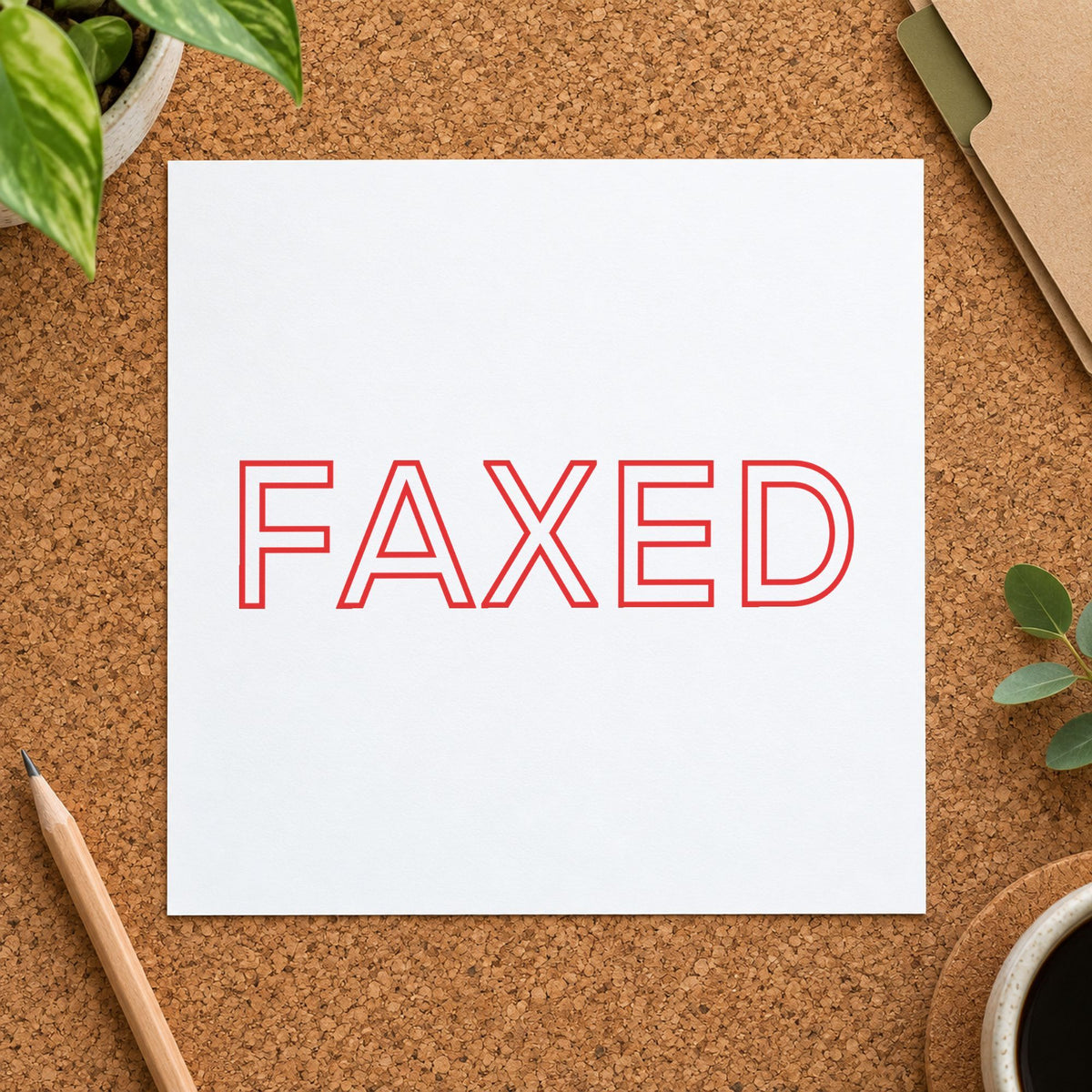 "Faxed" stamp pressed on paper, no separate ink pad needed