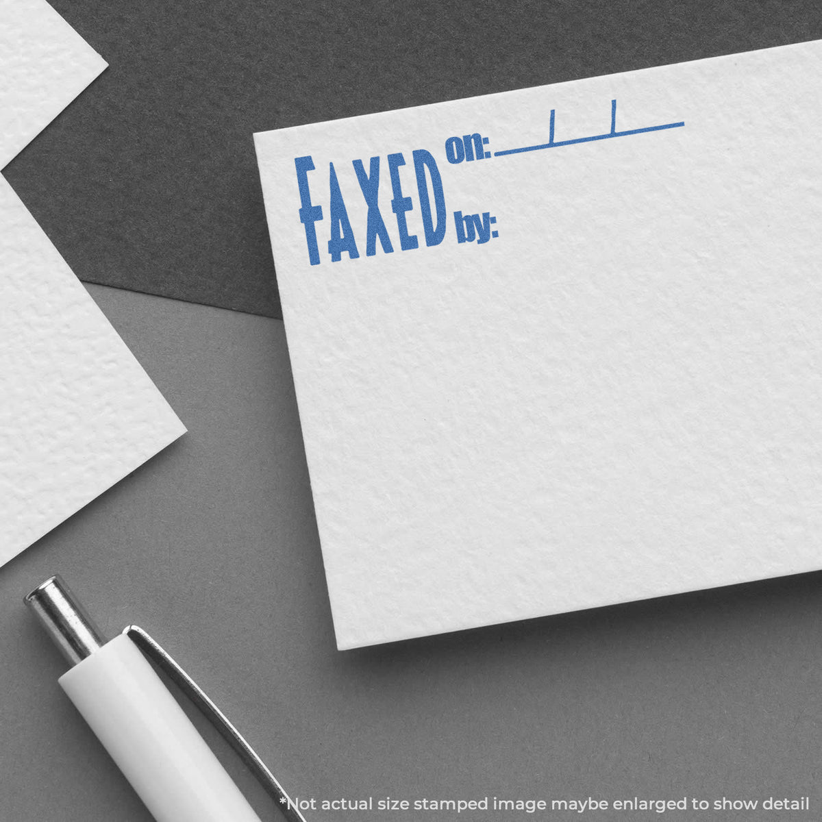 "Faxed on: by:" pre-inked imprint on a page, rectangle shape at 1/2 x 1-5/8 in