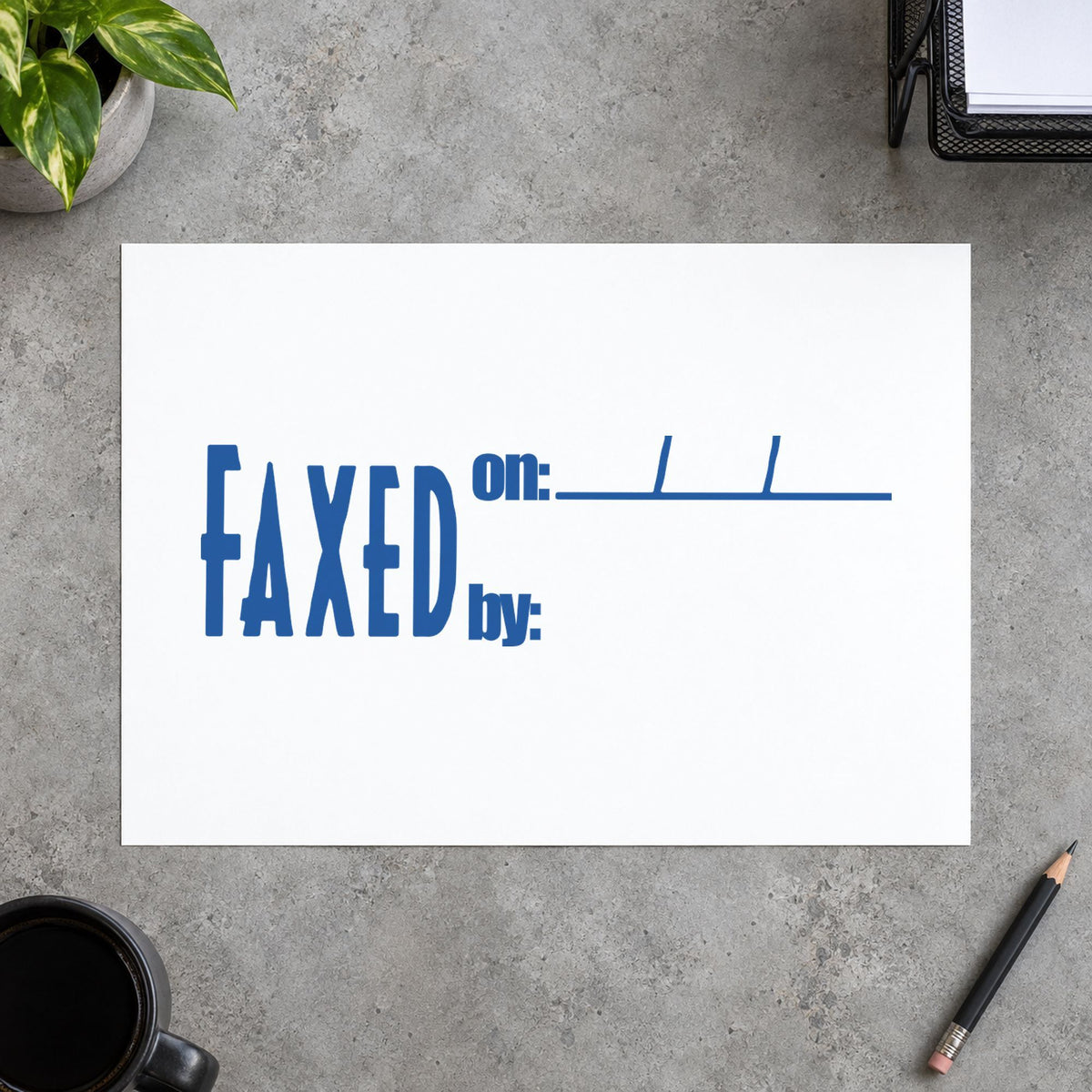 "Faxed on: by:" stamp pressed on paper, no separate ink pad needed