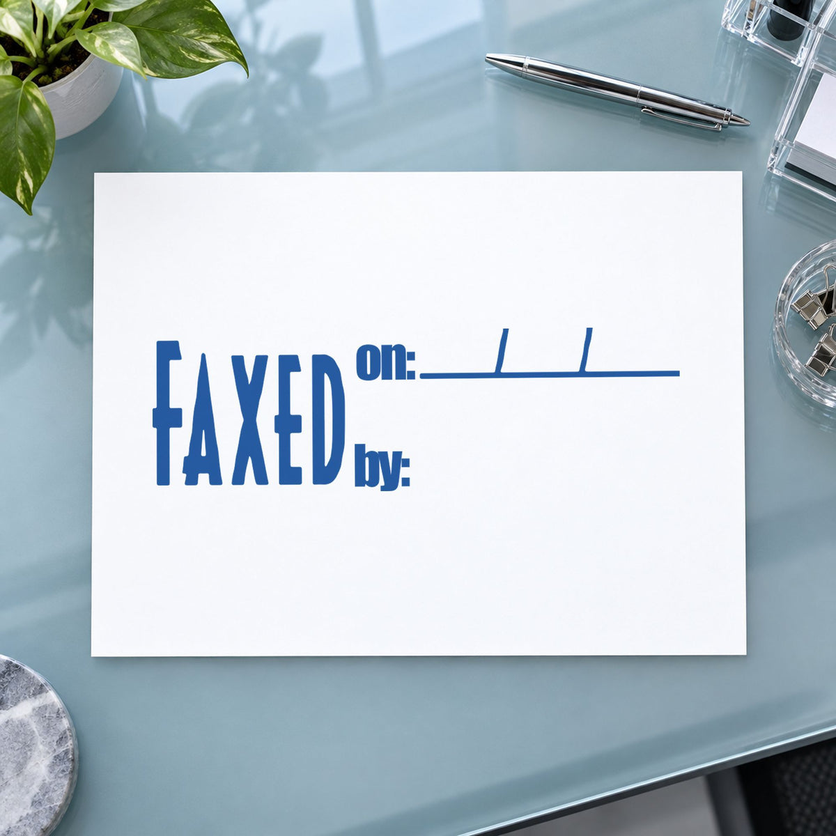 "Faxed on: by:" imprint sized 1/2 x 1-5/8 in on a document page