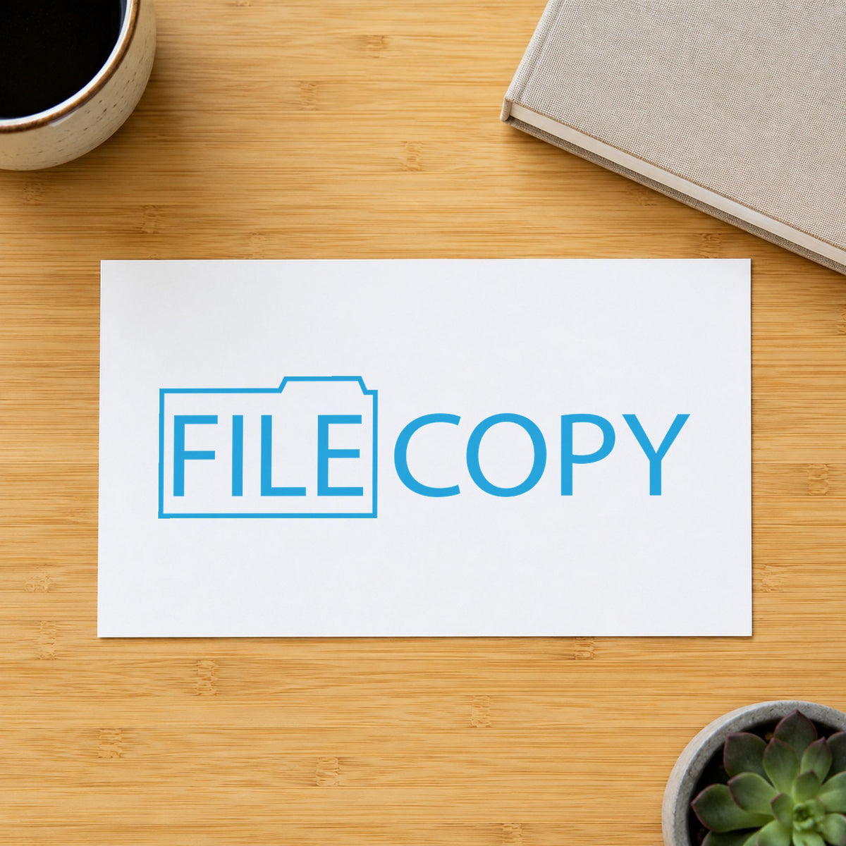 "File copy" stamp pressed on paper, no separate ink pad needed