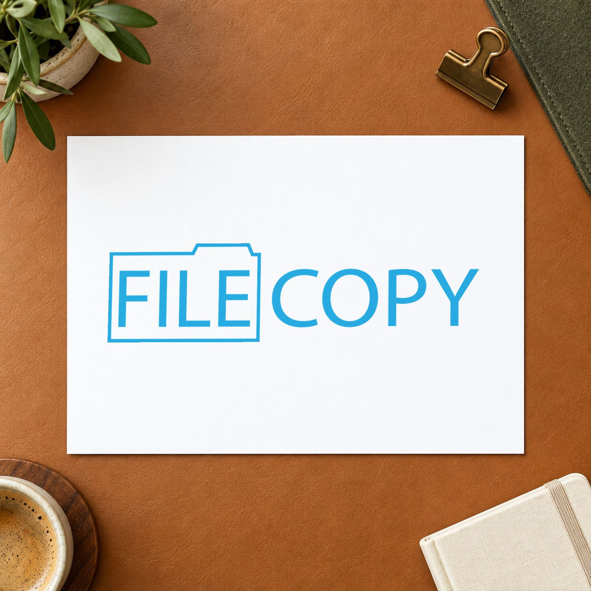 "File copy" Xstamper pre-inked stamp beside its rectangle imprint