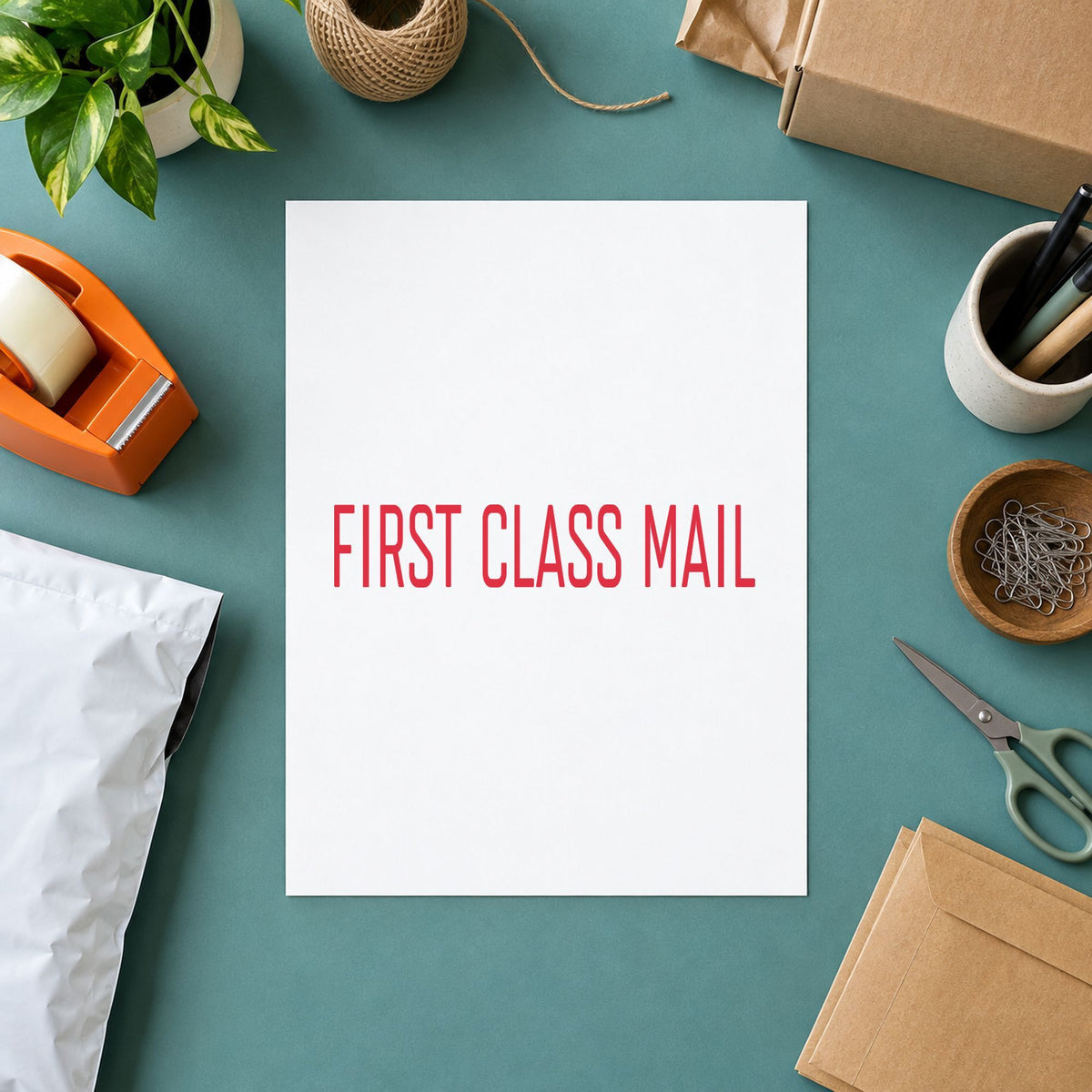 "First class mail" imprint on a printed page, Xstamper No. 1129