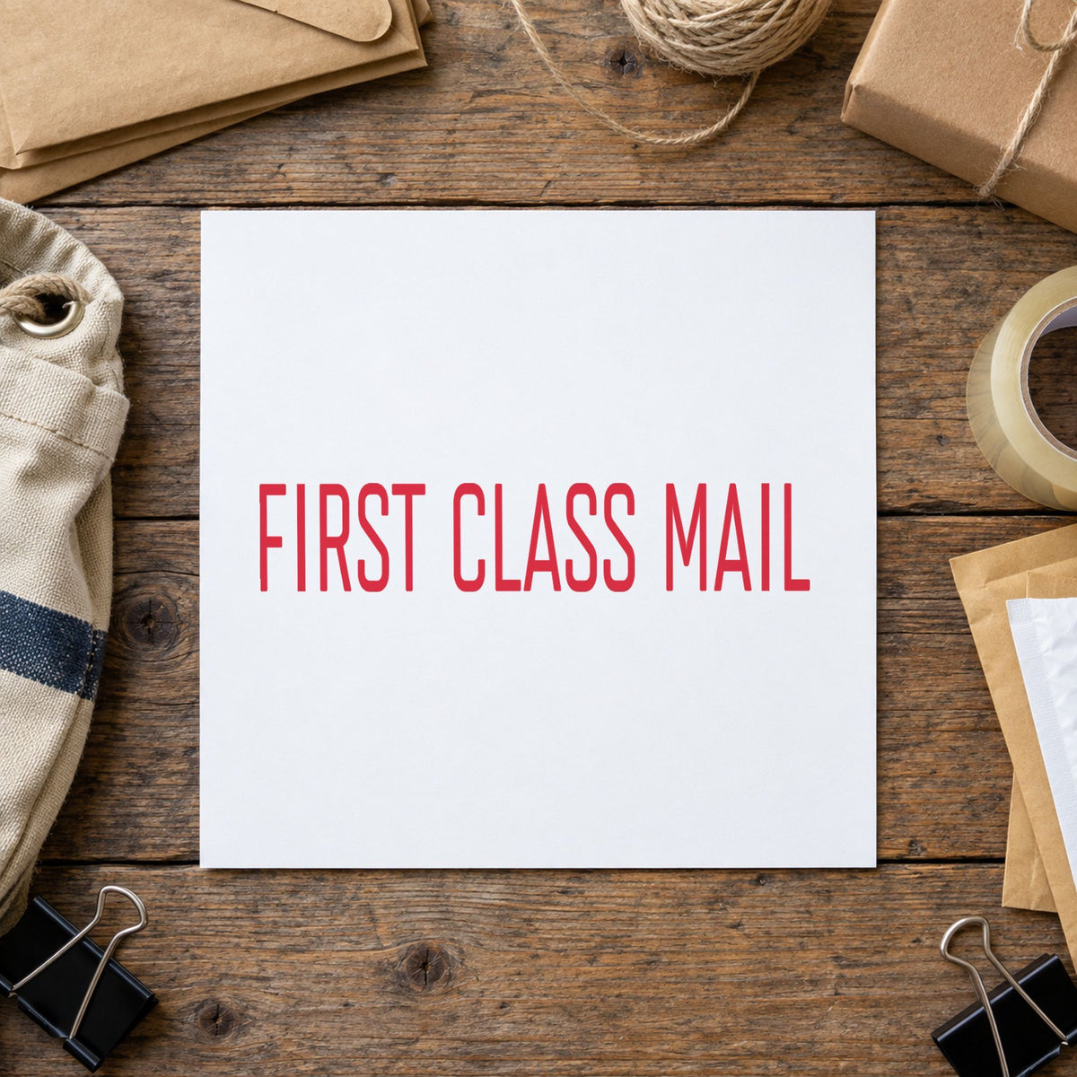 Close view of the "First class mail" mark left by Xstamper No. 1129