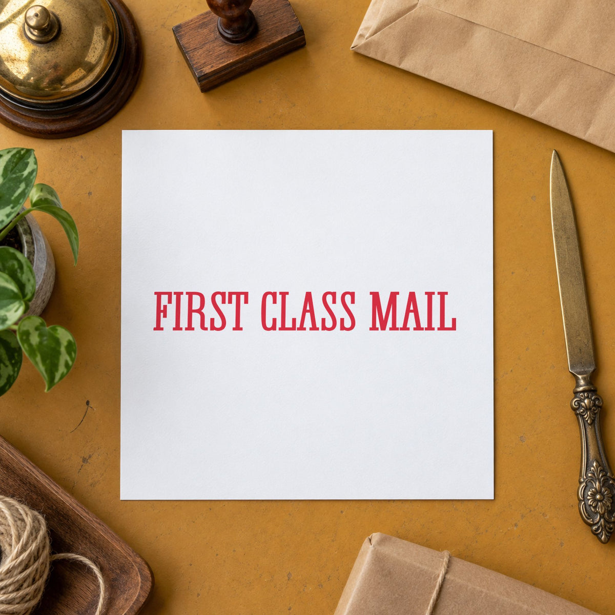 "First class mail" imprint on a printed page, Xstamper No. 1149