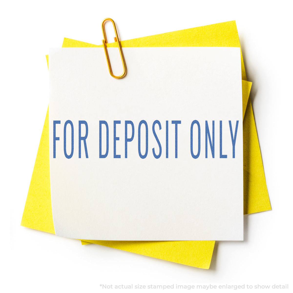 "For deposit only" stamp and its crisp 1/2 x 1-5/8 in impression on paper