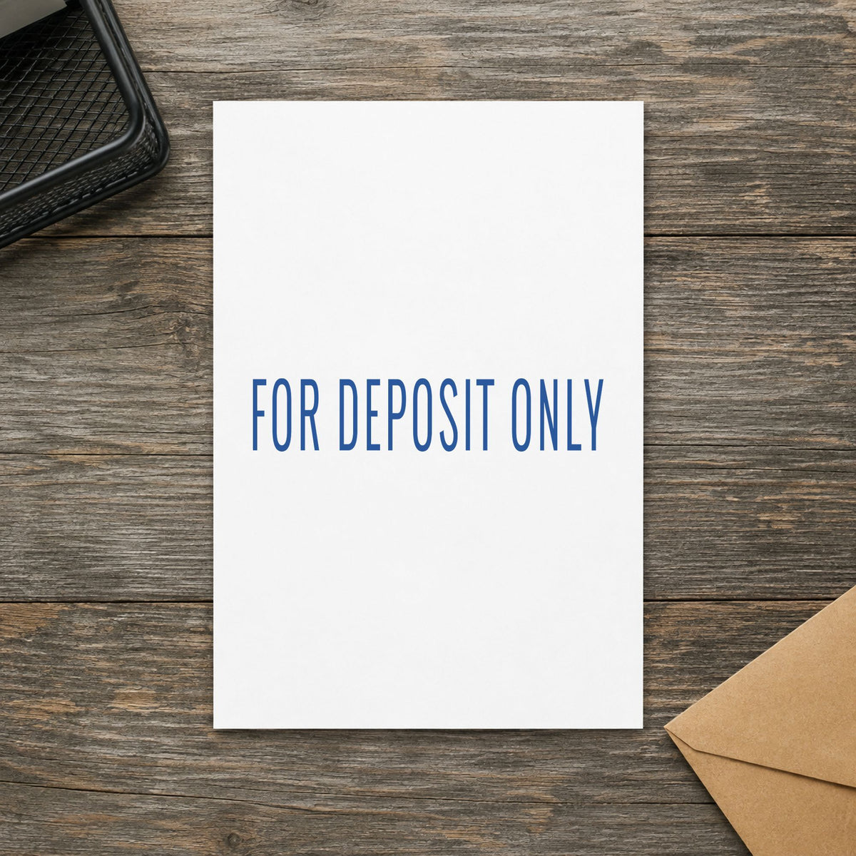 Pre-inked "For deposit only" stamp applied to a document, 1/2 x 1-5/8 in impression