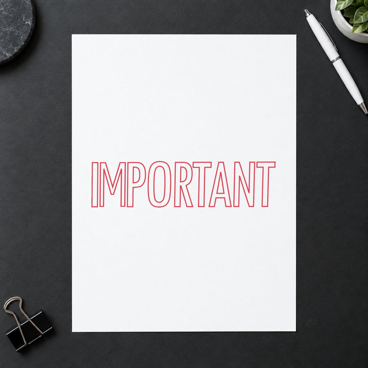 Pre-inked "Important" stamp applied to a document, Approximately 1/2 in tall x 1-5/8 in wide impression