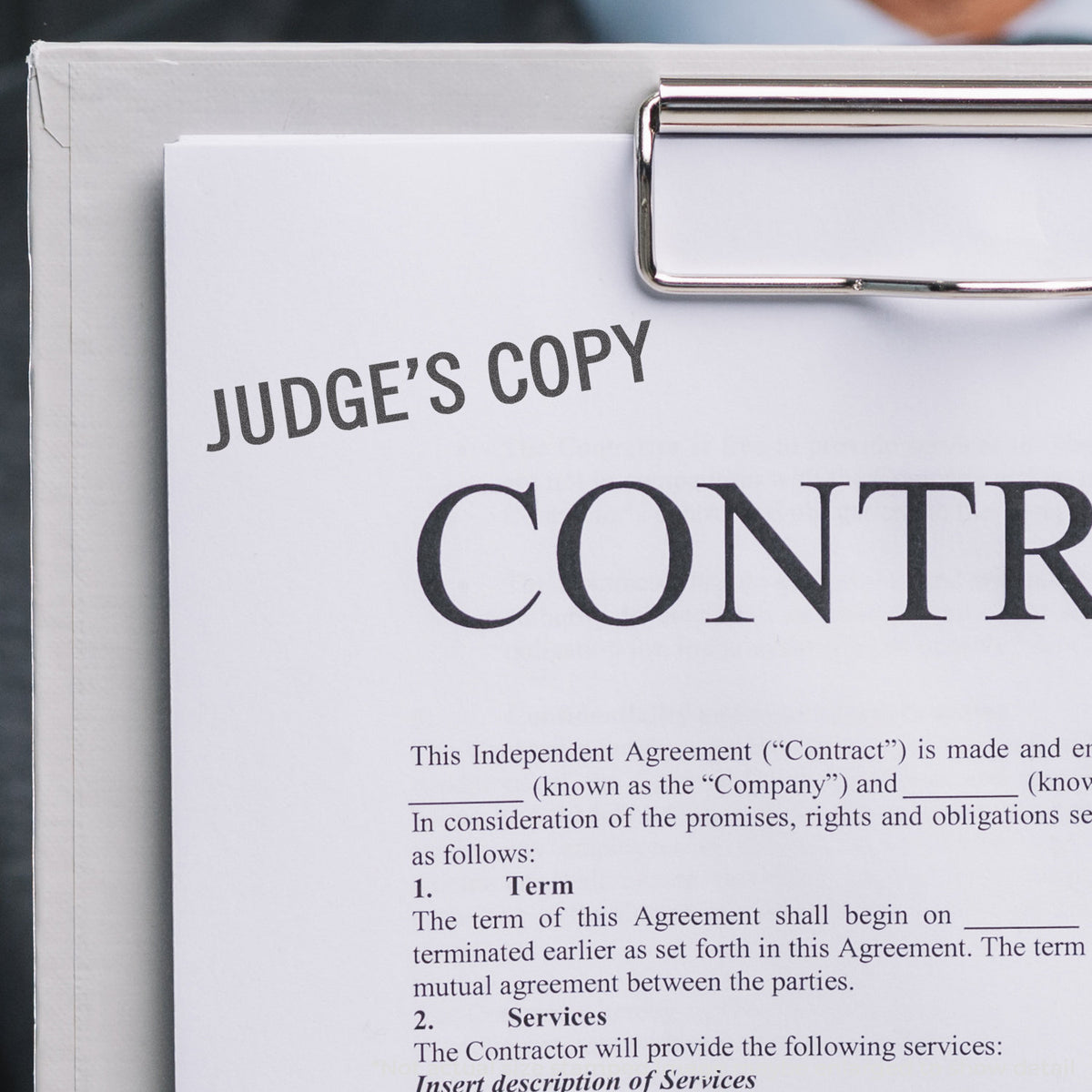 "Judge's copy" pre-inked imprint on a page, rectangle shape at 1/2 x 1-5/8 in