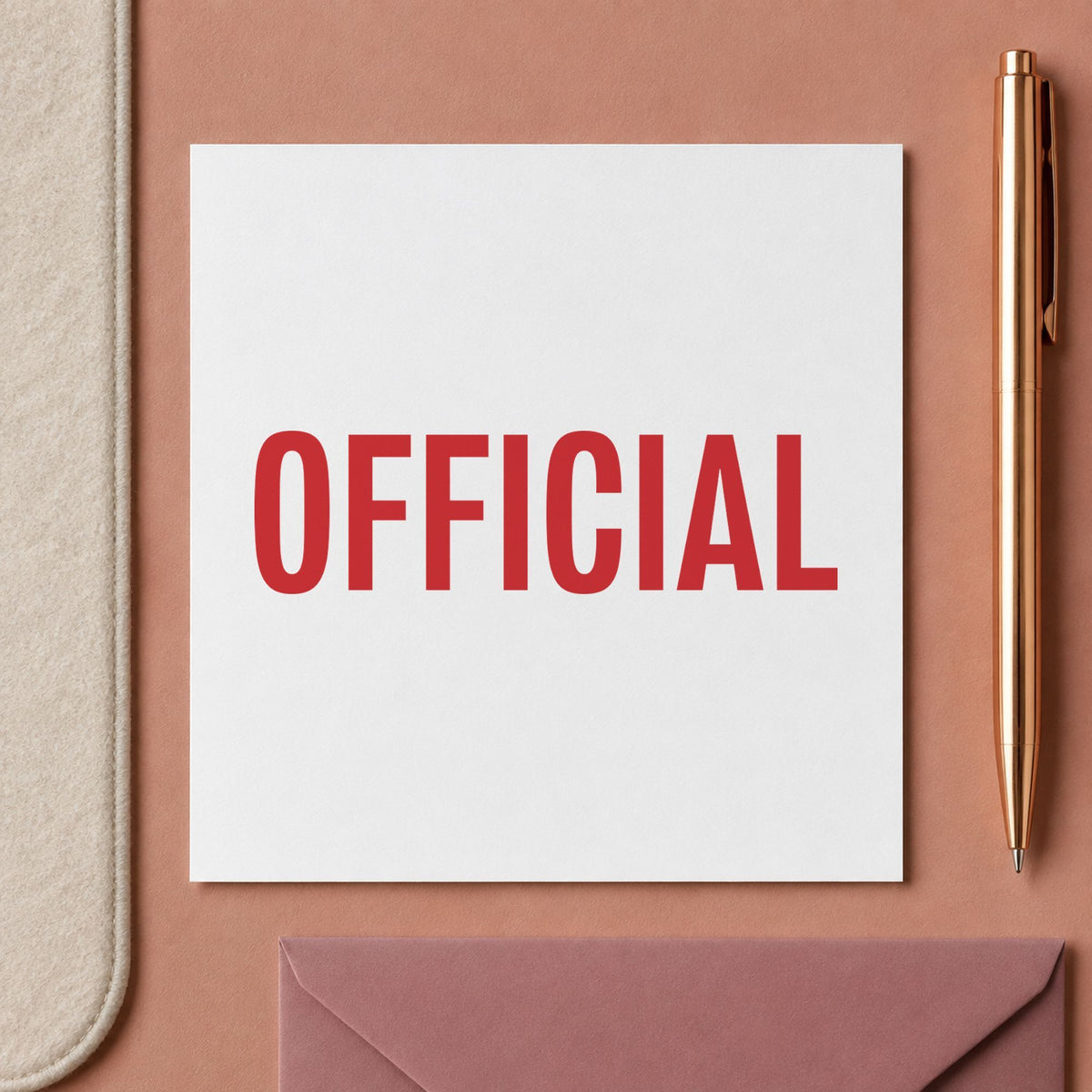 Pre-inked "Official" stamp applied to a document, Approximately 1/2 in tall x 1-5/8 in wide impression