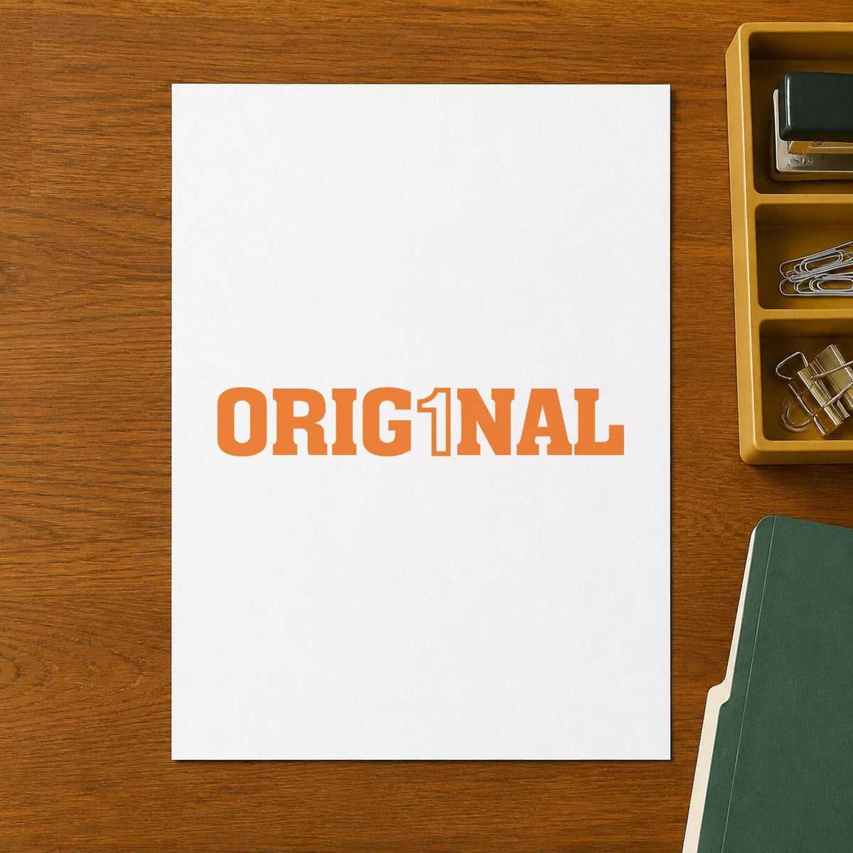 "Orig1Nal" Xstamper stamp at work on everyday office paperwork