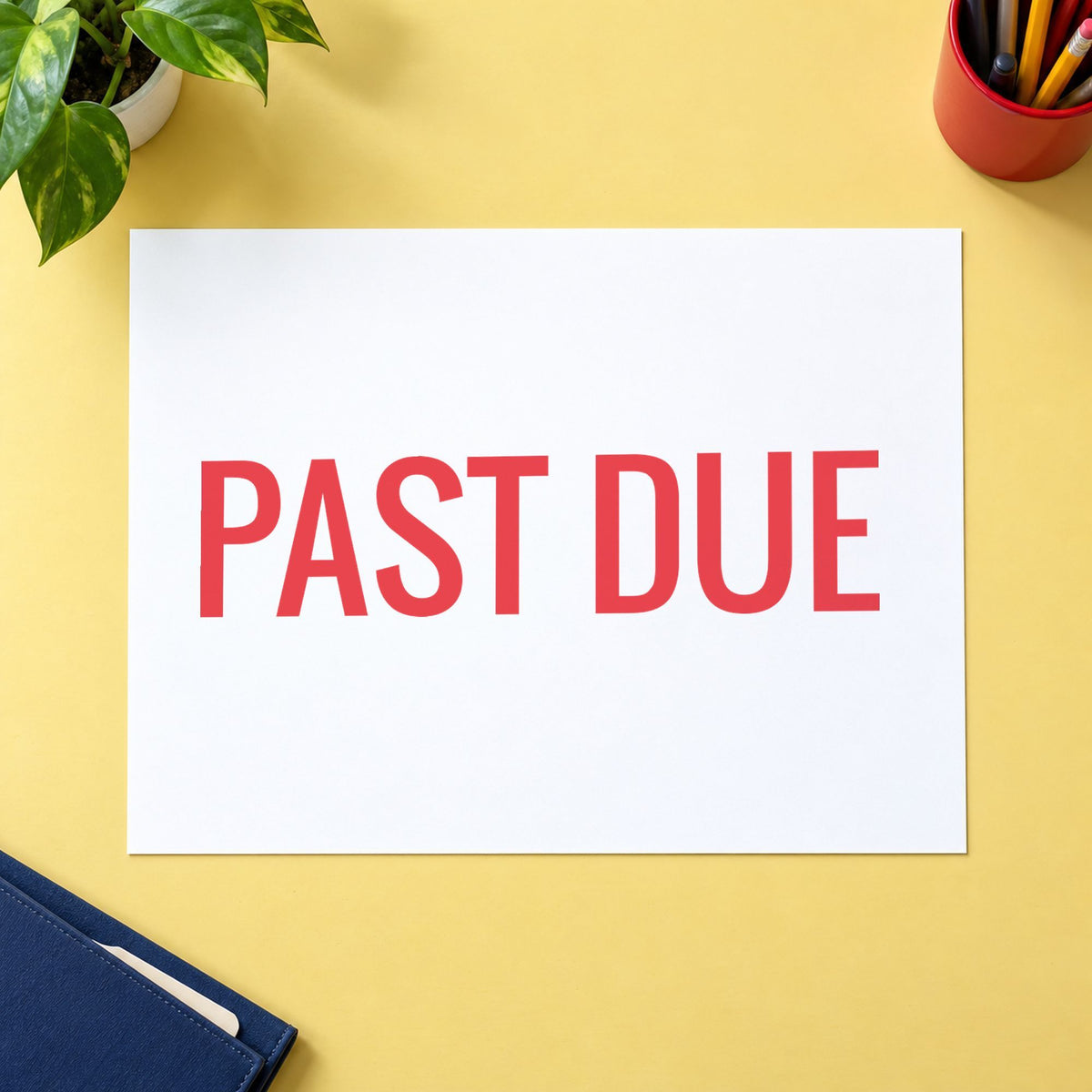 "Past due" Xstamper pre-inked stamp beside its rectangle imprint
