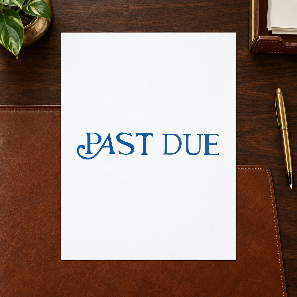 "Past due" Xstamper No. 1157 stamp shown in everyday handling