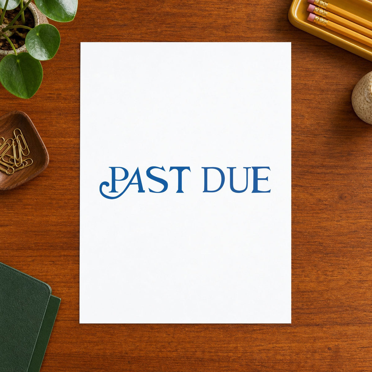 Pre-inked "Past due" stamp applied to a document, 1/2 x 1-5/8 in impression