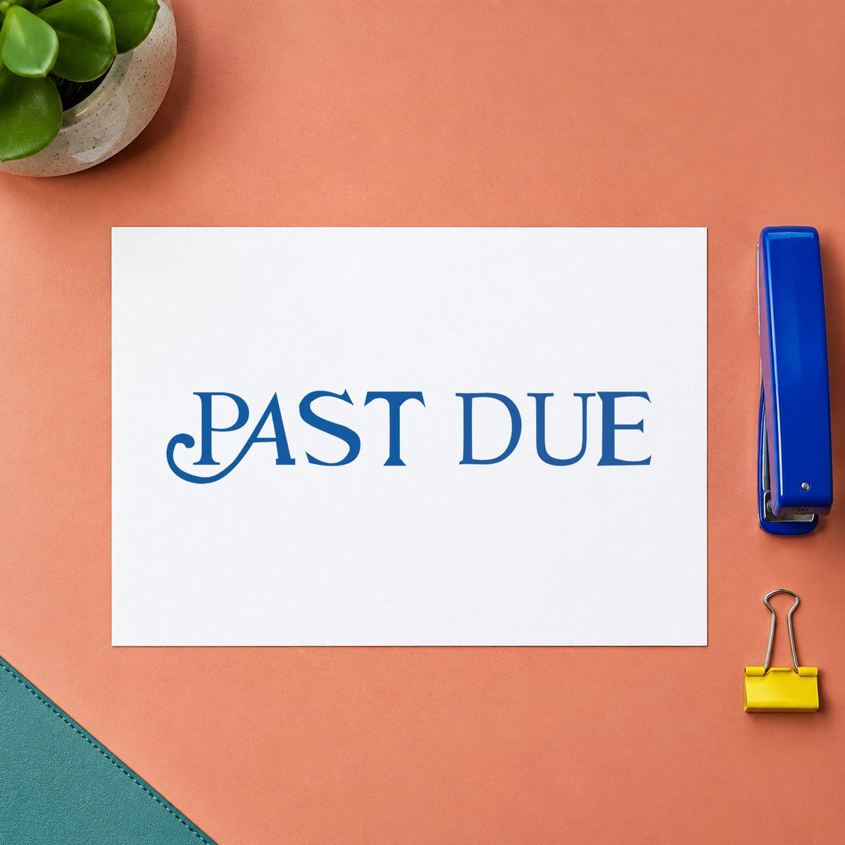 "Past due" Xstamper stamp at work on everyday office paperwork